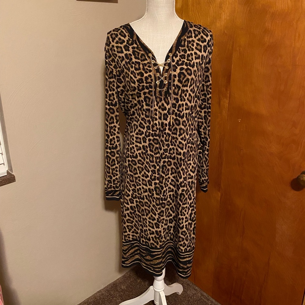 Michael Kors Leopard Print Sheath Dress - Sz M